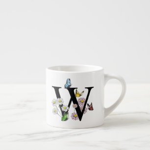 Buchstabe W Florales Schmetterlings-Monogramm Init Espressotasse