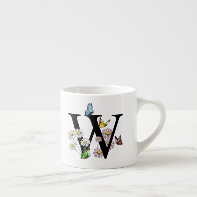 Buchstabe W Florales Schmetterlings-Monogramm Init Espressotasse (Rechts)