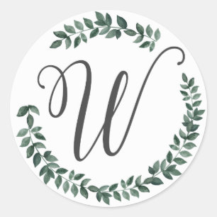 Buchstabe W Monogramm Minimalistischer Botanischer Runder Aufkleber