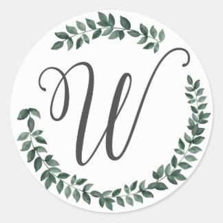 Buchstabe W Monogramm Minimalistischer Botanischer Runder Aufkleber