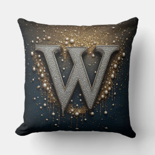 Buchstabe W Monogramm mit Diamanten Perlen Kissen
