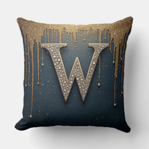 Buchstabe W Monogramm mit Diamanten Perlen Kissen
