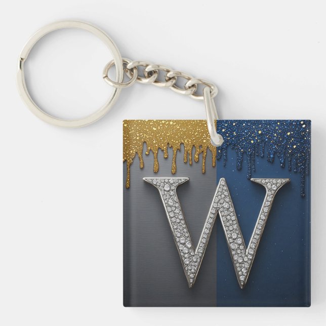 Buchstabe W Monogramm mit Diamanten Perlen Schlüsselanhänger (Vorderseite)