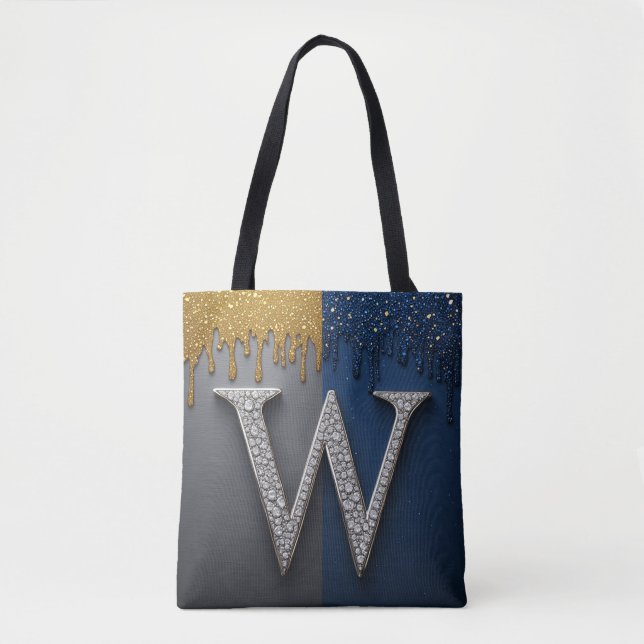 Buchstabe W Monogramm mit Diamanten Perlen Tasche (Vorderseite)