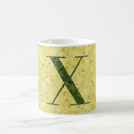 Buchstabe X hellgelbe und dunkelgrüne Freiheit Kaffeetasse