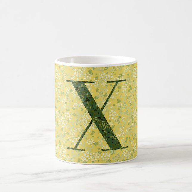 Buchstabe X hellgelbe und dunkelgrüne Freiheit Kaffeetasse (Mittel)
