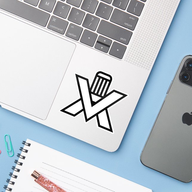 Buchstabe X Monogramm mit Bleistift Aufkleber (Laptop mit iPhone)