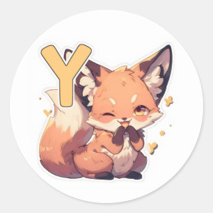 Buchstabe Y Anime Süße Fox Runder Aufkleber