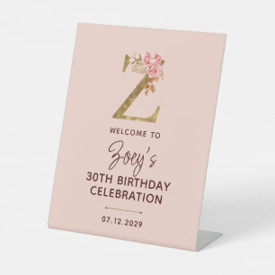 Buchstabe Z Gold Monogramm Blush Rosa Rosen Schild