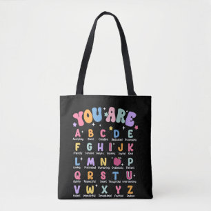 Buchstaben Alphabet Lernen ABCs Mädchen liest Lehr Tasche