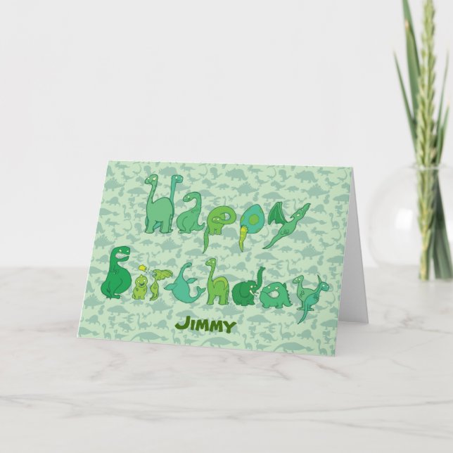 Buchstaben des grünen Dinosauriers - alles Gute Karte (Vorderseite)