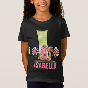 Buchstaben I Monogramm Rosa und Grüner Inchwurm T-Shirt