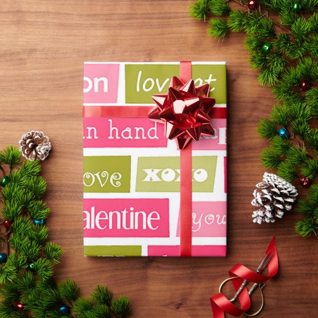 Buchstaben Rosa und Grüne Liebe Geschenkpapier (Feiertagsgeschenk)