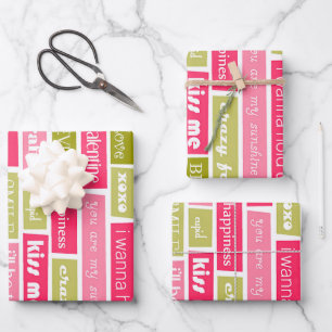 Buchstaben Rosa und Grüne Liebe Geschenkpapier Set