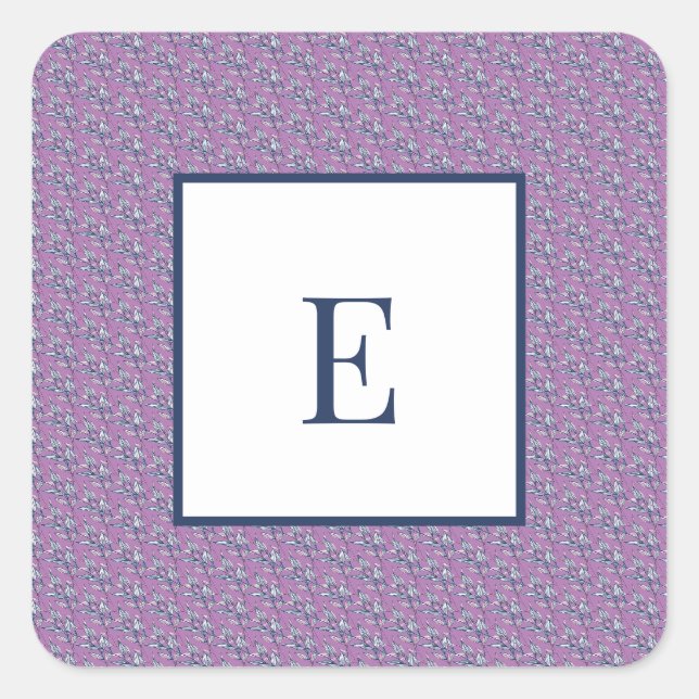 Buchstaben und Blau und Lila Blätter Quadratischer Aufkleber (Vorderseite)