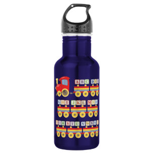 Buchstabenblöcke tragender Spielzeugzug Edelstahlflasche
