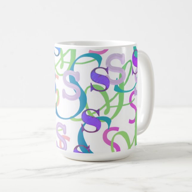 Buchstabenkonfetti "S" Kaffeetasse (VorderseiteRechts)