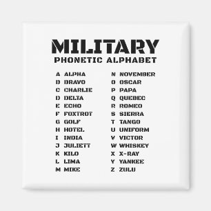 Buchstabiertafel für das Militär Magnet