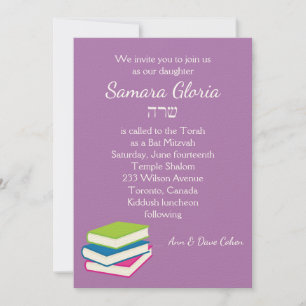 Buchstapel Bat Mitzvah Einladung mit Sarah
