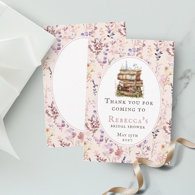 Buchstapel Brautparty Aquarellfarben Wildblume Dankeskarte (Von Creator hochgeladen)