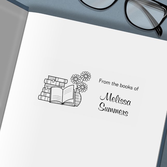 Buchstapel, Offenes Buch, Blume - Buchzeichen Permastempel (Von Creator hochgeladen)