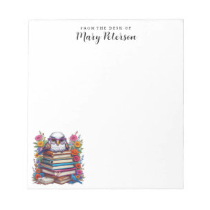 Buchstapel Owl farbige Blume Personalisiert Notizblock