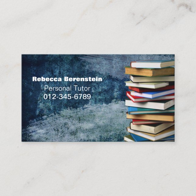 Buchstapel Private Tutor Blue Business Card Visitenkarte (Vorderseite)