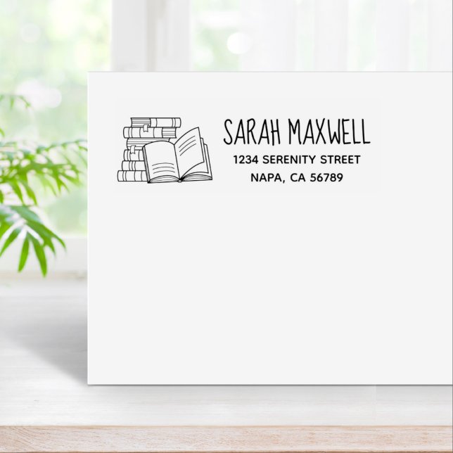 Buchstapel und offene Buchadresse Gummistempel (Von Creator hochgeladen)