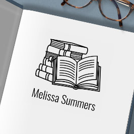 Buchstapel und Offenes Buch - Buchzeichen Permastempel