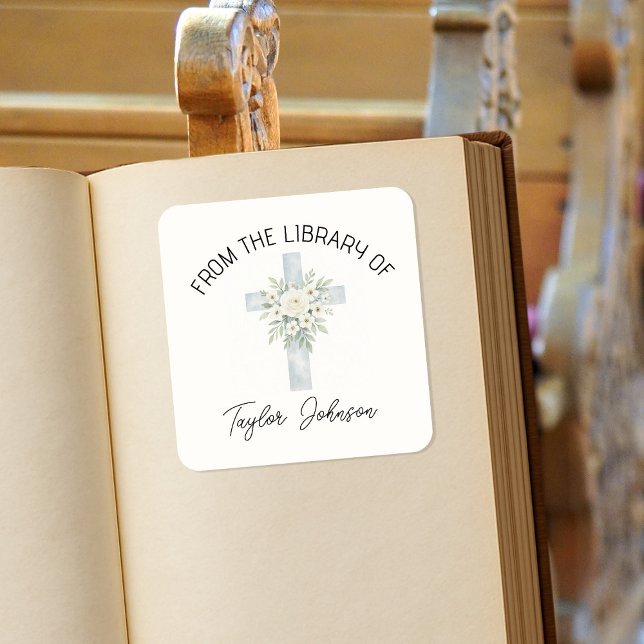 Buchsticker, Buchzeichen-Blumenkreuz Quadratischer Aufkleber (Von Creator hochgeladen)