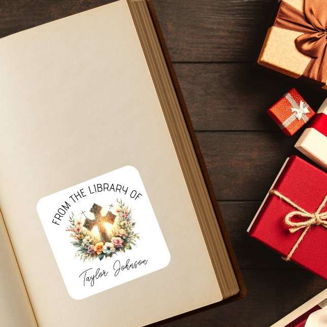 Buchsticker, Buchzeichen-Blumenkreuz Quadratischer Aufkleber (Von Creator hochgeladen)