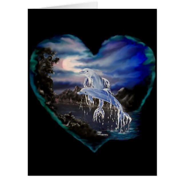 Bucht bei Nacht , Dolphin Liebe Card (Vorderseite)
