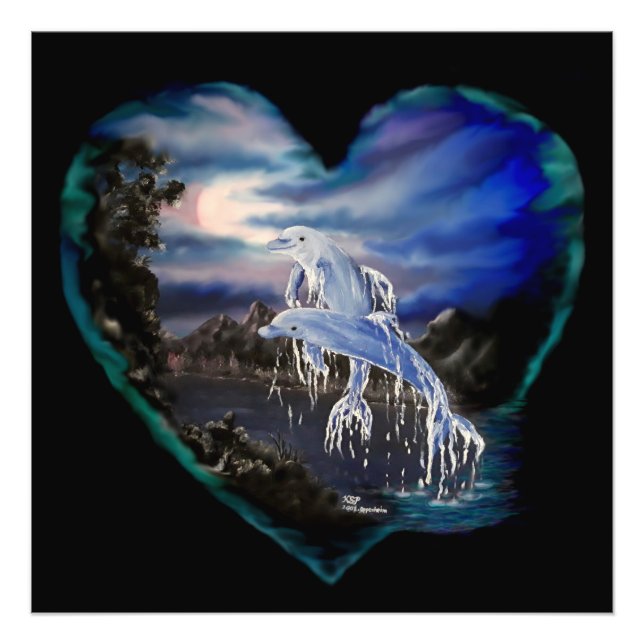 Bucht bei Nacht , Dolphin-Liebe Fotodruck (Vorne)
