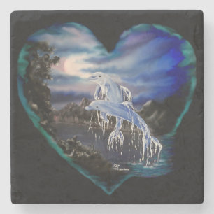 Bucht bei Nacht , Dolphin-Liebe Steinuntersetzer