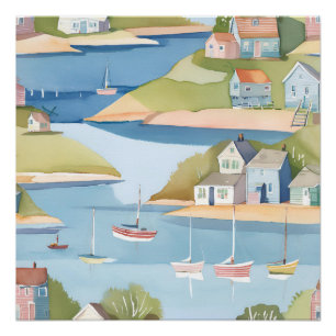 Bucht der Boote Moderne Aquarellmalerei Poster