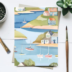 Bucht der Boote   Moderne Aquarellmalerei Postkarte