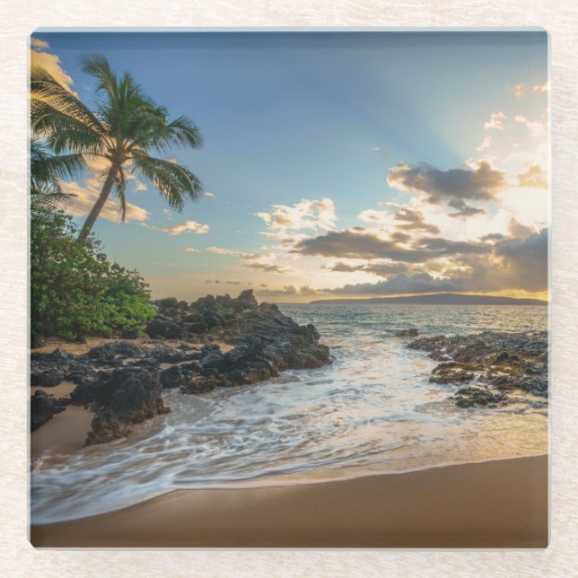 Bucht Makena Strand-| Makena Glasuntersetzer (Vorderseite)