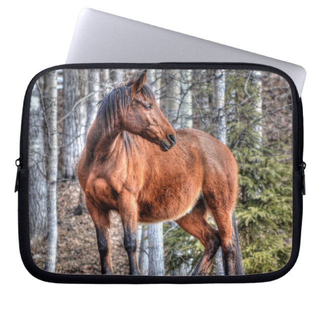Bucht - Pferd und Wald - Foto Laptopschutzhülle (Vorderseite)