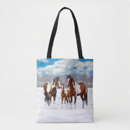 Bucht Pinto Paint Horns im Winter Schnee Tasche