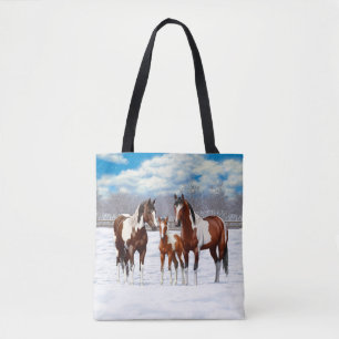 Bucht Pinto Paint Horns im Winter Schnee Tasche