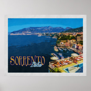 Bucht Sorrents Italien Vintager Reise Neapels Poster