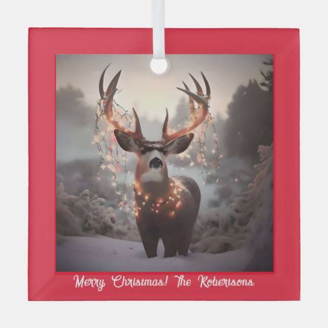 Bucht und Weihnachtslicht rot Ornament Aus Glas (Vorderseite)