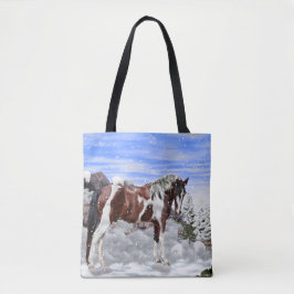 Bucht und Weiß Tobiano Paint Horse in Snow Tasche