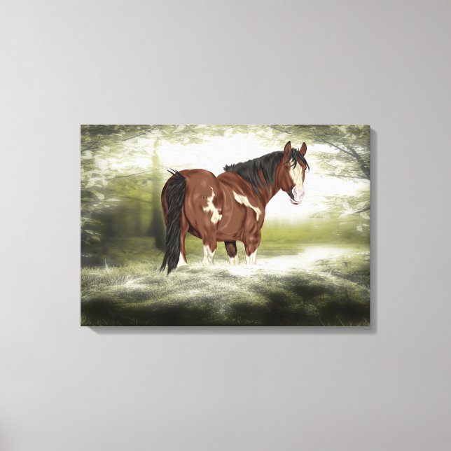 Bucht und weißer Splash über Paint Horse Leinwanddruck (Vorderseite)