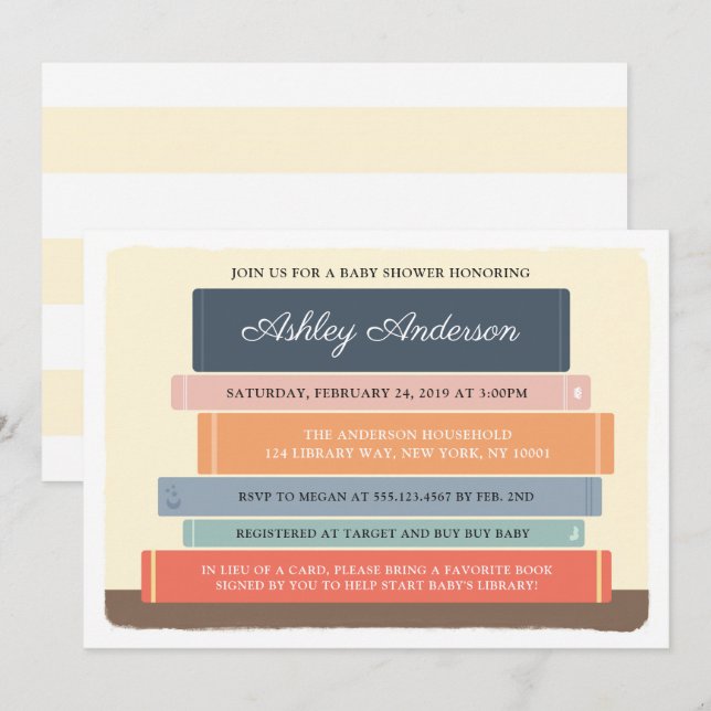 Buchthemenbibliothek Kinderdusche Einladung (Vorne/Hinten)