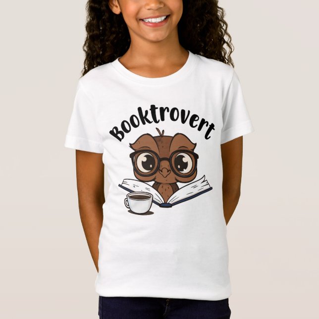 Buchtroverte Eule mit Buch und Kaffee T-Shirt (Vorderseite)