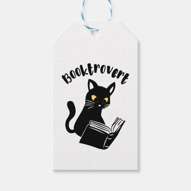 Buchtrovertekatze mit Buch Geschenkanhänger (Vorderseite)
