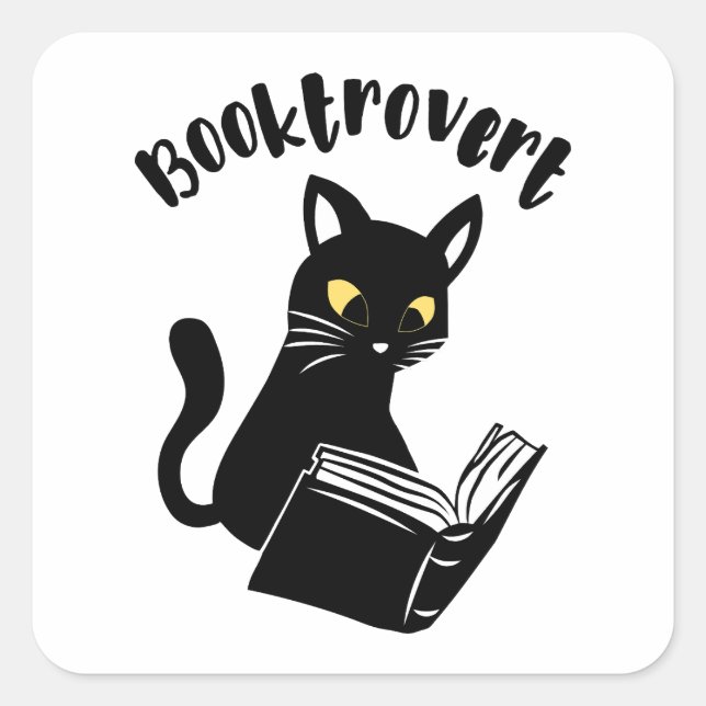 Buchtrovertekatze mit Buch Quadratischer Aufkleber (Vorderseite)