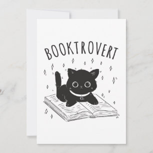 Buchtrovertekatze mit Buch und Sternen Einladung