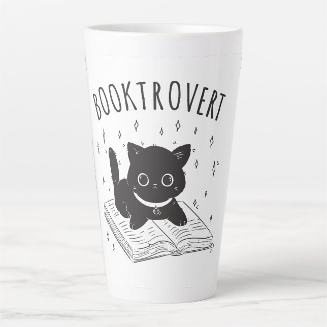 Buchtrovertekatze mit Buch und Sternen Milchtasse (Vorderseite)